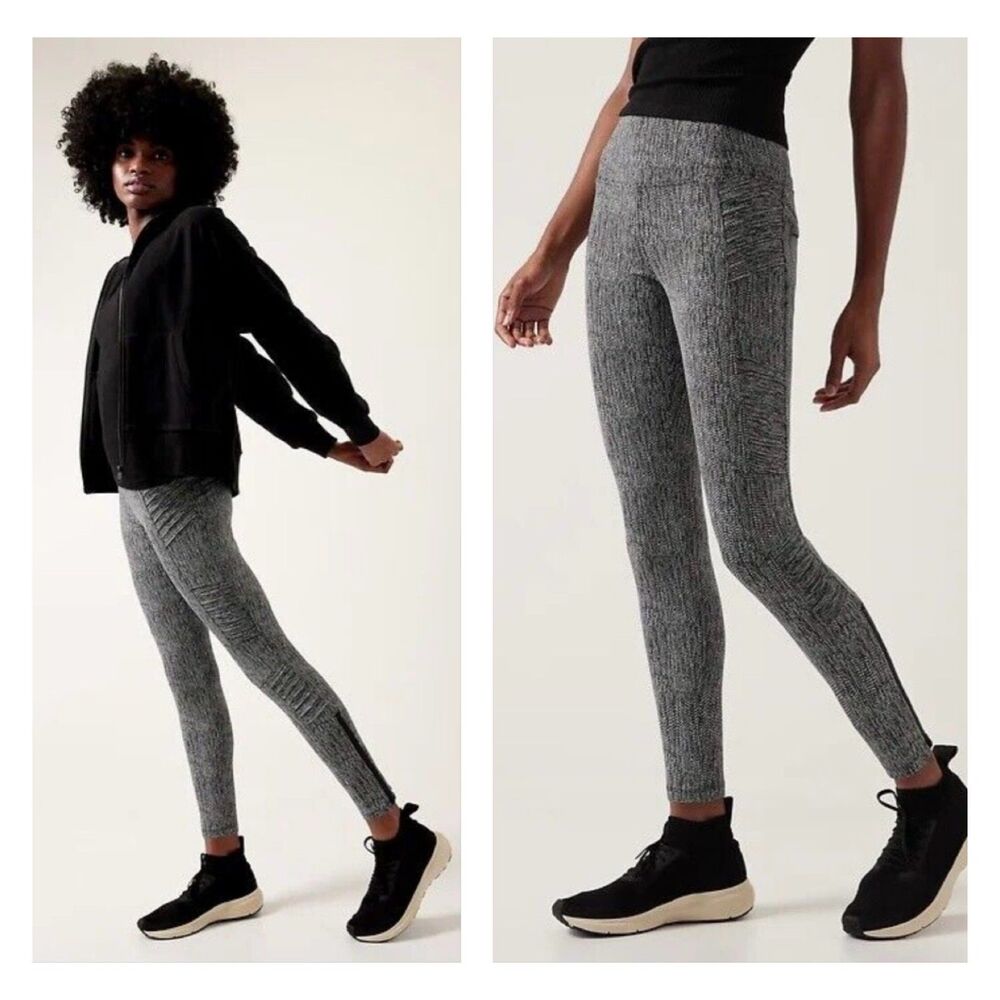ATHLETA Delancey Textured Moto Tight Braiden Black, Sz S